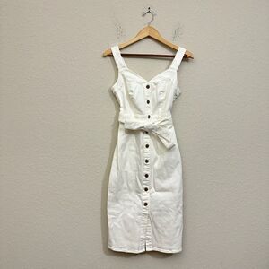 BRAVISSIMO Button Front Denim Dress Belted Knee-Length Stone Garden Party NWT